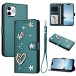Capa de Telefone em Pele Vegana Floral com Coração de Dupla Camada ZS01 com Alça de Pulso, Para iPhone 13 Pro, Para iPhone 12 / 12 Pro, Para iPhone 12 Pro Max, Para iPhone 11 Pro Max, Para iPhone 11, Para iPhone 11 Pro
