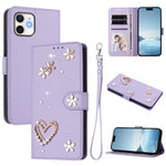 Capa de Telefone em Pele Vegana Floral com Coração de Dupla Camada ZS01 com Alça de Pulso, Para iPhone 13 Pro, Para iPhone 12 / 12 Pro, Para iPhone 12 Pro Max, Para iPhone 11 Pro Max, Para iPhone 11, Para iPhone 11 Pro