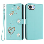 Capa de Telefone em Pele Vegana Floral com Coração de Dupla Camada ZS01 com Alça de Pulso, Para iPhone 17e / 16e, Para iPhone 17 Pro Max, Para iPhone 17 Pro, Para iPhone 17, Para iPhone Air, Para iPhone 16 Pro Max
