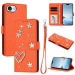 Capa de Telefone em Pele Vegana Floral com Coração de Dupla Camada ZS01 com Alça de Pulso, Para iPhone 17e / 16e, Para iPhone 17 Pro Max, Para iPhone 17 Pro, Para iPhone 17, Para iPhone Air, Para iPhone 16 Pro Max