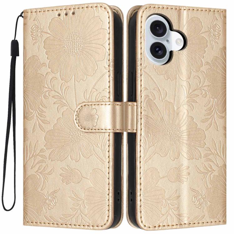 Capa para telemóvel em pele vegana com relevo de girassol e cordão preto pequeno, para iPhone 16e / 17e, para iPhone 17 Pro Max, para iPhone 17 Pro, para iPhone 17, para iPhone Air, para iPhone 16 Pro Max, para iPhone 16 Pro, para iPhone 16 Plus