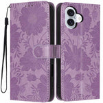 Capa para telemóvel em pele vegana com relevo de girassol e cordão preto pequeno, para iPhone 16e / 17e, para iPhone 17 Pro Max, para iPhone 17 Pro, para iPhone 17, para iPhone Air, para iPhone 16 Pro Max, para iPhone 16 Pro, para iPhone 16 Plus