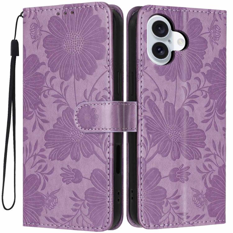 Capa para telemóvel em pele vegana com relevo de girassol e cordão preto pequeno, para iPhone 16e / 17e, para iPhone 17 Pro Max, para iPhone 17 Pro, para iPhone 17, para iPhone Air, para iPhone 16 Pro Max, para iPhone 16 Pro, para iPhone 16 Plus