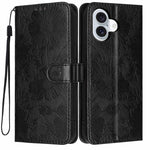 Capa para telemóvel em pele vegana com relevo de girassol e cordão preto pequeno, para iPhone 16e / 17e, para iPhone 17 Pro Max, para iPhone 17 Pro, para iPhone 17, para iPhone Air, para iPhone 16 Pro Max, para iPhone 16 Pro, para iPhone 16 Plus
