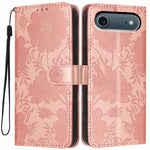 Capa para telemóvel em pele vegana com relevo de girassol e cordão preto pequeno, para iPhone 16e / 17e, para iPhone 17 Pro Max, para iPhone 17 Pro, para iPhone 17, para iPhone Air, para iPhone 16 Pro Max, para iPhone 16 Pro, para iPhone 16 Plus