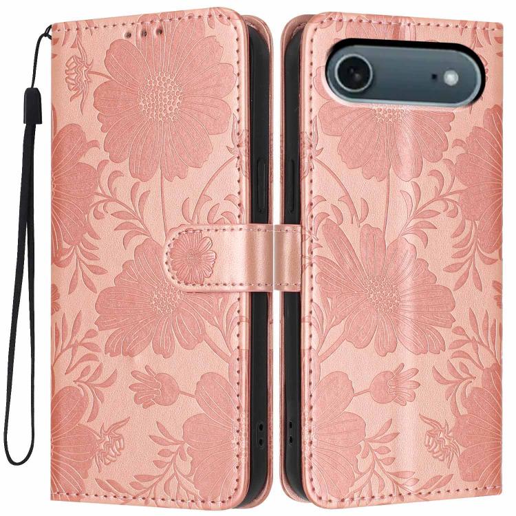 Capa para telemóvel em pele vegana com relevo de girassol e cordão preto pequeno, para iPhone 16e / 17e, para iPhone 17 Pro Max, para iPhone 17 Pro, para iPhone 17, para iPhone Air, para iPhone 16 Pro Max, para iPhone 16 Pro, para iPhone 16 Plus
