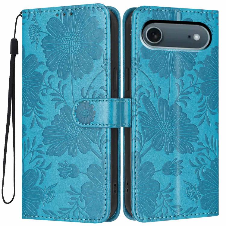 Capa para telemóvel em pele vegana com relevo de girassol e cordão preto pequeno, para iPhone 16e / 17e, para iPhone 17 Pro Max, para iPhone 17 Pro, para iPhone 17, para iPhone Air, para iPhone 16 Pro Max, para iPhone 16 Pro, para iPhone 16 Plus