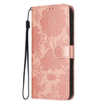Capa de telemóvel em pele vegana com relevo de girassol e cordão preto pequeno, Para iPhone 14 Pro Max, Para iPhone 13 Pro Max, Para iPhone 13 Pro, Para iPhone 13, Para iPhone 12 / 12 Pro, Para iPhone 12 Pro Max, Para iPhone 11 Pro Max, Para iPhone 11