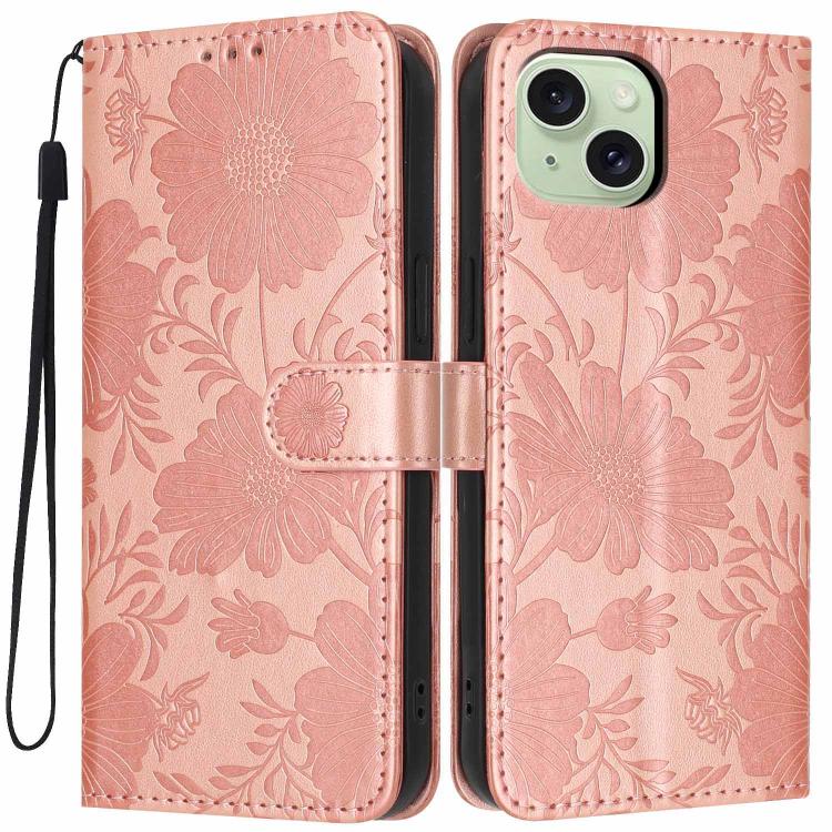 Capa de telemóvel em pele vegana com relevo de girassol e cordão preto pequeno, Para iPhone 14 Pro Max, Para iPhone 13 Pro Max, Para iPhone 13 Pro, Para iPhone 13, Para iPhone 12 / 12 Pro, Para iPhone 12 Pro Max, Para iPhone 11 Pro Max, Para iPhone 11