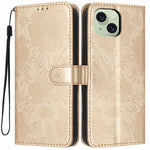 Capa de telemóvel em pele vegana com relevo de girassol e cordão preto pequeno, Para iPhone 14 Pro Max, Para iPhone 13 Pro Max, Para iPhone 13 Pro, Para iPhone 13, Para iPhone 12 / 12 Pro, Para iPhone 12 Pro Max, Para iPhone 11 Pro Max, Para iPhone 11