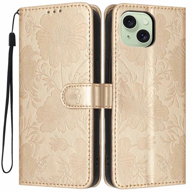 Capa de telemóvel em pele vegana com relevo de girassol e cordão preto pequeno, Para iPhone 14 Pro Max, Para iPhone 13 Pro Max, Para iPhone 13 Pro, Para iPhone 13, Para iPhone 12 / 12 Pro, Para iPhone 12 Pro Max, Para iPhone 11 Pro Max, Para iPhone 11