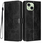 Capa de telemóvel em pele vegana com relevo de girassol e cordão preto pequeno, Para iPhone 14 Pro Max, Para iPhone 13 Pro Max, Para iPhone 13 Pro, Para iPhone 13, Para iPhone 12 / 12 Pro, Para iPhone 12 Pro Max, Para iPhone 11 Pro Max, Para iPhone 11