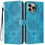 Capa de telemóvel em pele vegana com relevo de girassol e cordão preto pequeno, Para iPhone 14 Pro Max, Para iPhone 13 Pro Max, Para iPhone 13 Pro, Para iPhone 13, Para iPhone 12 / 12 Pro, Para iPhone 12 Pro Max, Para iPhone 11 Pro Max, Para iPhone 11