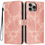 Capa de telemóvel em pele vegana com relevo de girassol e cordão preto pequeno, Para iPhone 14 Pro Max, Para iPhone 13 Pro Max, Para iPhone 13 Pro, Para iPhone 13, Para iPhone 12 / 12 Pro, Para iPhone 12 Pro Max, Para iPhone 11 Pro Max, Para iPhone 11