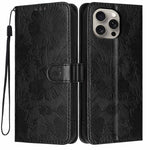 Capa de telemóvel em pele vegana com relevo de girassol e cordão preto pequeno, Para iPhone 14 Pro Max, Para iPhone 13 Pro Max, Para iPhone 13 Pro, Para iPhone 13, Para iPhone 12 / 12 Pro, Para iPhone 12 Pro Max, Para iPhone 11 Pro Max, Para iPhone 11