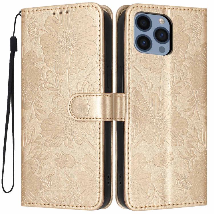Capa de telemóvel em pele vegana com relevo de girassol e cordão preto pequeno, Para iPhone 14 Pro Max, Para iPhone 13 Pro Max, Para iPhone 13 Pro, Para iPhone 13, Para iPhone 12 / 12 Pro, Para iPhone 12 Pro Max, Para iPhone 11 Pro Max, Para iPhone 11