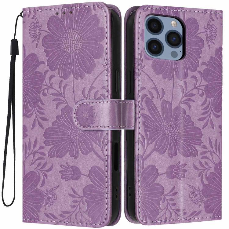 Capa de telemóvel em pele vegana com relevo de girassol e cordão preto pequeno, Para iPhone 14 Pro Max, Para iPhone 13 Pro Max, Para iPhone 13 Pro, Para iPhone 13, Para iPhone 12 / 12 Pro, Para iPhone 12 Pro Max, Para iPhone 11 Pro Max, Para iPhone 11