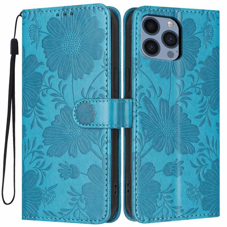 Capa de telemóvel em pele vegana com relevo de girassol e cordão preto pequeno, Para iPhone 14 Pro Max, Para iPhone 13 Pro Max, Para iPhone 13 Pro, Para iPhone 13, Para iPhone 12 / 12 Pro, Para iPhone 12 Pro Max, Para iPhone 11 Pro Max, Para iPhone 11