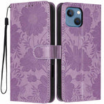 Capa de telemóvel em pele vegana com relevo de girassol e cordão preto pequeno, Para iPhone 14 Pro Max, Para iPhone 13 Pro Max, Para iPhone 13 Pro, Para iPhone 13, Para iPhone 12 / 12 Pro, Para iPhone 12 Pro Max, Para iPhone 11 Pro Max, Para iPhone 11