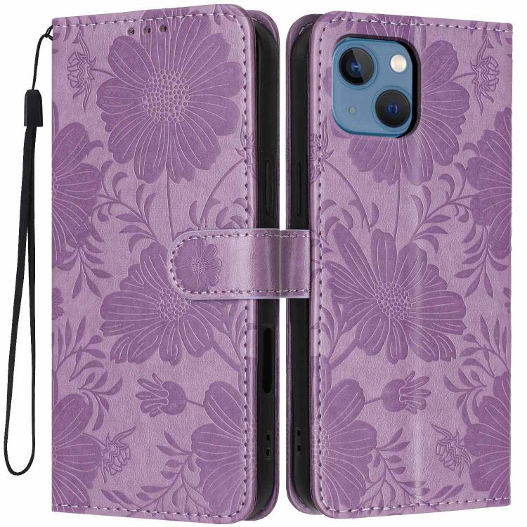 Capa de telemóvel em pele vegana com relevo de girassol e cordão preto pequeno, Para iPhone 14 Pro Max, Para iPhone 13 Pro Max, Para iPhone 13 Pro, Para iPhone 13, Para iPhone 12 / 12 Pro, Para iPhone 12 Pro Max, Para iPhone 11 Pro Max, Para iPhone 11
