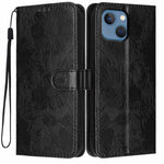 Capa de telemóvel em pele vegana com relevo de girassol e cordão preto pequeno, Para iPhone 14 Pro Max, Para iPhone 13 Pro Max, Para iPhone 13 Pro, Para iPhone 13, Para iPhone 12 / 12 Pro, Para iPhone 12 Pro Max, Para iPhone 11 Pro Max, Para iPhone 11