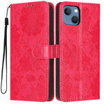 Capa de telemóvel em pele vegana com relevo de girassol e cordão preto pequeno, Para iPhone 14 Pro Max, Para iPhone 13 Pro Max, Para iPhone 13 Pro, Para iPhone 13, Para iPhone 12 / 12 Pro, Para iPhone 12 Pro Max, Para iPhone 11 Pro Max, Para iPhone 11