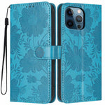 Capa de telemóvel em pele vegana com relevo de girassol e cordão preto pequeno, Para iPhone 14 Pro Max, Para iPhone 13 Pro Max, Para iPhone 13 Pro, Para iPhone 13, Para iPhone 12 / 12 Pro, Para iPhone 12 Pro Max, Para iPhone 11 Pro Max, Para iPhone 11