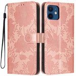 Capa de telemóvel em pele vegana com relevo de girassol e cordão preto pequeno, Para iPhone 14 Pro Max, Para iPhone 13 Pro Max, Para iPhone 13 Pro, Para iPhone 13, Para iPhone 12 / 12 Pro, Para iPhone 12 Pro Max, Para iPhone 11 Pro Max, Para iPhone 11