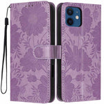 Capa de telemóvel em pele vegana com relevo de girassol e cordão preto pequeno, Para iPhone 14 Pro Max, Para iPhone 13 Pro Max, Para iPhone 13 Pro, Para iPhone 13, Para iPhone 12 / 12 Pro, Para iPhone 12 Pro Max, Para iPhone 11 Pro Max, Para iPhone 11