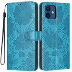 Capa de telemóvel em pele vegana com relevo de girassol e cordão preto pequeno, Para iPhone 14 Pro Max, Para iPhone 13 Pro Max, Para iPhone 13 Pro, Para iPhone 13, Para iPhone 12 / 12 Pro, Para iPhone 12 Pro Max, Para iPhone 11 Pro Max, Para iPhone 11