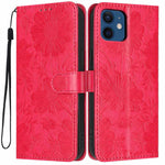 Capa de telemóvel em pele vegana com relevo de girassol e cordão preto pequeno, Para iPhone 14 Pro Max, Para iPhone 13 Pro Max, Para iPhone 13 Pro, Para iPhone 13, Para iPhone 12 / 12 Pro, Para iPhone 12 Pro Max, Para iPhone 11 Pro Max, Para iPhone 11