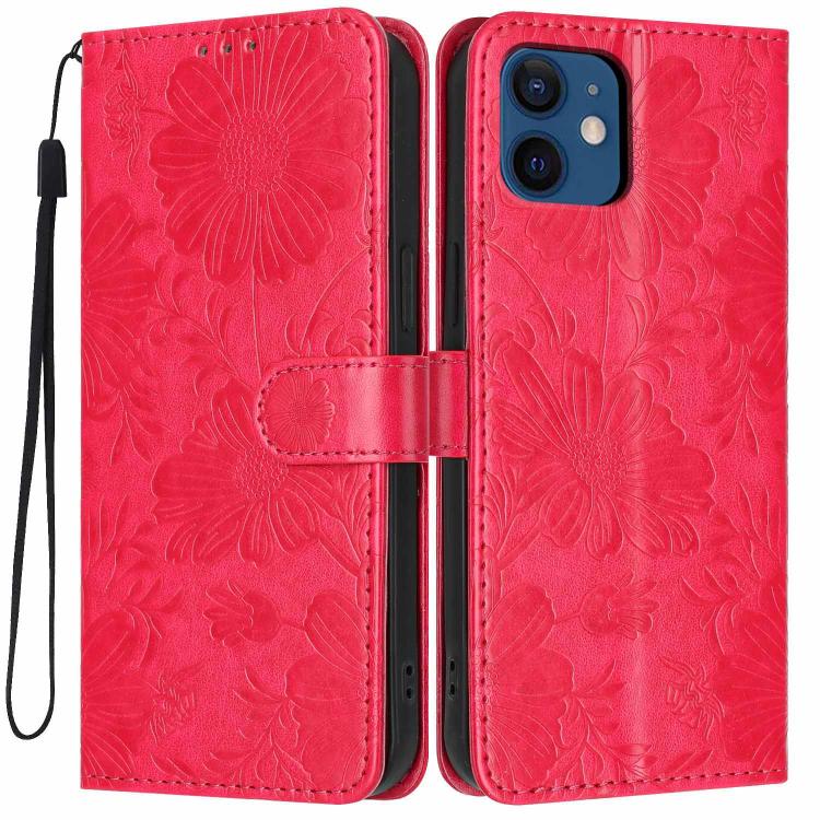 Capa de telemóvel em pele vegana com relevo de girassol e cordão preto pequeno, Para iPhone 14 Pro Max, Para iPhone 13 Pro Max, Para iPhone 13 Pro, Para iPhone 13, Para iPhone 12 / 12 Pro, Para iPhone 12 Pro Max, Para iPhone 11 Pro Max, Para iPhone 11