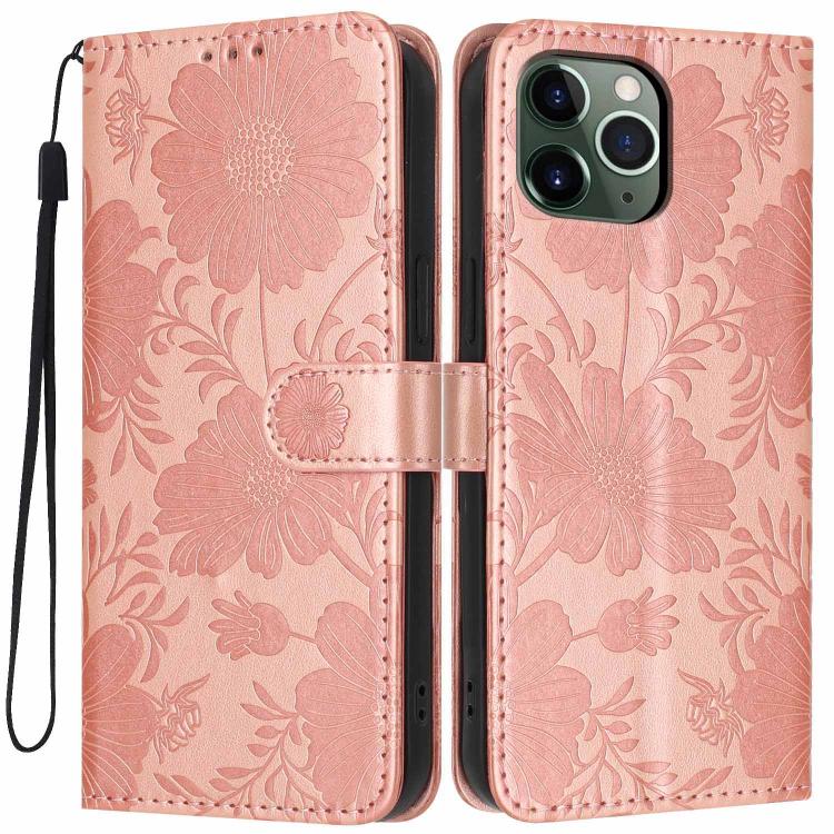 Capa de telemóvel em pele vegana com relevo de girassol e cordão preto pequeno, Para iPhone 14 Pro Max, Para iPhone 13 Pro Max, Para iPhone 13 Pro, Para iPhone 13, Para iPhone 12 / 12 Pro, Para iPhone 12 Pro Max, Para iPhone 11 Pro Max, Para iPhone 11