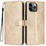 Capa de telemóvel em pele vegana com relevo de girassol e cordão preto pequeno, Para iPhone 14 Pro Max, Para iPhone 13 Pro Max, Para iPhone 13 Pro, Para iPhone 13, Para iPhone 12 / 12 Pro, Para iPhone 12 Pro Max, Para iPhone 11 Pro Max, Para iPhone 11