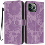 Capa de telemóvel em pele vegana com relevo de girassol e cordão preto pequeno, Para iPhone 14 Pro Max, Para iPhone 13 Pro Max, Para iPhone 13 Pro, Para iPhone 13, Para iPhone 12 / 12 Pro, Para iPhone 12 Pro Max, Para iPhone 11 Pro Max, Para iPhone 11
