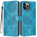 Capa de telemóvel em pele vegana com relevo de girassol e cordão preto pequeno, Para iPhone 14 Pro Max, Para iPhone 13 Pro Max, Para iPhone 13 Pro, Para iPhone 13, Para iPhone 12 / 12 Pro, Para iPhone 12 Pro Max, Para iPhone 11 Pro Max, Para iPhone 11