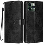 Capa de telemóvel em pele vegana com relevo de girassol e cordão preto pequeno, Para iPhone 14 Pro Max, Para iPhone 13 Pro Max, Para iPhone 13 Pro, Para iPhone 13, Para iPhone 12 / 12 Pro, Para iPhone 12 Pro Max, Para iPhone 11 Pro Max, Para iPhone 11