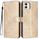 Capa de telemóvel em pele vegana com relevo de girassol e cordão preto pequeno, Para iPhone 14 Pro Max, Para iPhone 13 Pro Max, Para iPhone 13 Pro, Para iPhone 13, Para iPhone 12 / 12 Pro, Para iPhone 12 Pro Max, Para iPhone 11 Pro Max, Para iPhone 11