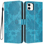 Capa de telemóvel em pele vegana com relevo de girassol e cordão preto pequeno, Para iPhone 14 Pro Max, Para iPhone 13 Pro Max, Para iPhone 13 Pro, Para iPhone 13, Para iPhone 12 / 12 Pro, Para iPhone 12 Pro Max, Para iPhone 11 Pro Max, Para iPhone 11