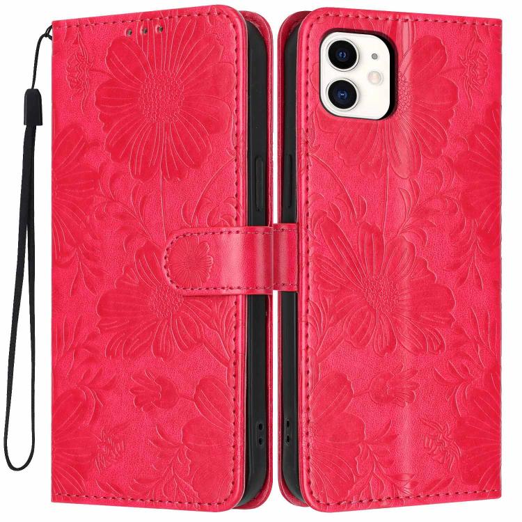 Capa de telemóvel em pele vegana com relevo de girassol e cordão preto pequeno, Para iPhone 14 Pro Max, Para iPhone 13 Pro Max, Para iPhone 13 Pro, Para iPhone 13, Para iPhone 12 / 12 Pro, Para iPhone 12 Pro Max, Para iPhone 11 Pro Max, Para iPhone 11