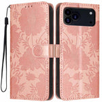 Capa para telemóvel em pele vegana com relevo de girassol e cordão preto pequeno, para iPhone 16e / 17e, para iPhone 17 Pro Max, para iPhone 17 Pro, para iPhone 17, para iPhone Air, para iPhone 16 Pro Max, para iPhone 16 Pro, para iPhone 16 Plus