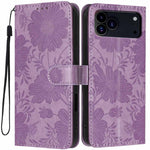 Capa para telemóvel em pele vegana com relevo de girassol e cordão preto pequeno, para iPhone 16e / 17e, para iPhone 17 Pro Max, para iPhone 17 Pro, para iPhone 17, para iPhone Air, para iPhone 16 Pro Max, para iPhone 16 Pro, para iPhone 16 Plus