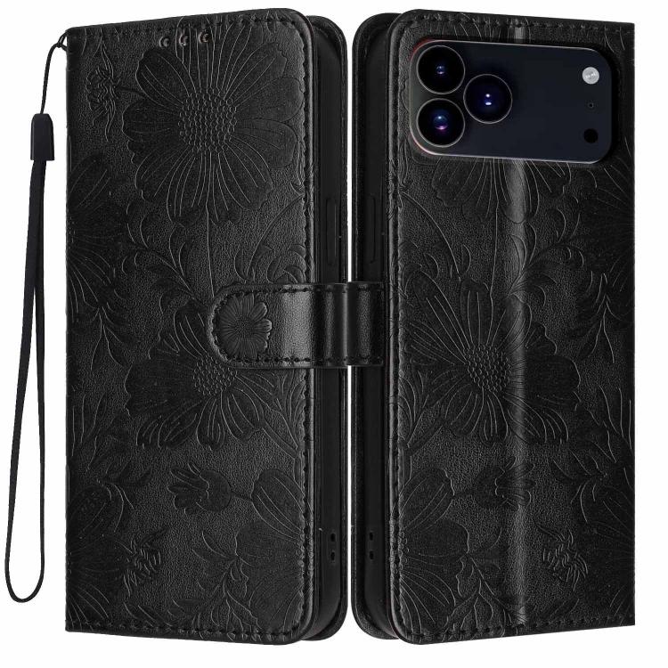 Capa para telemóvel em pele vegana com relevo de girassol e cordão preto pequeno, para iPhone 16e / 17e, para iPhone 17 Pro Max, para iPhone 17 Pro, para iPhone 17, para iPhone Air, para iPhone 16 Pro Max, para iPhone 16 Pro, para iPhone 16 Plus