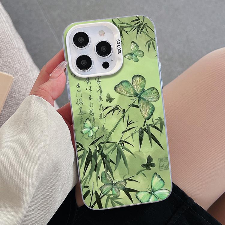 Capa de Telemóvel Híbrida em PC com TPU e Revestimento Prateado com Padrão de Borboleta, Para iPhone 17e / 16e, Para iPhone 17 Pro Max, Para iPhone 17 Pro, Para iPhone 17, Para iPhone Air, Para iPhone 16 Pro Max