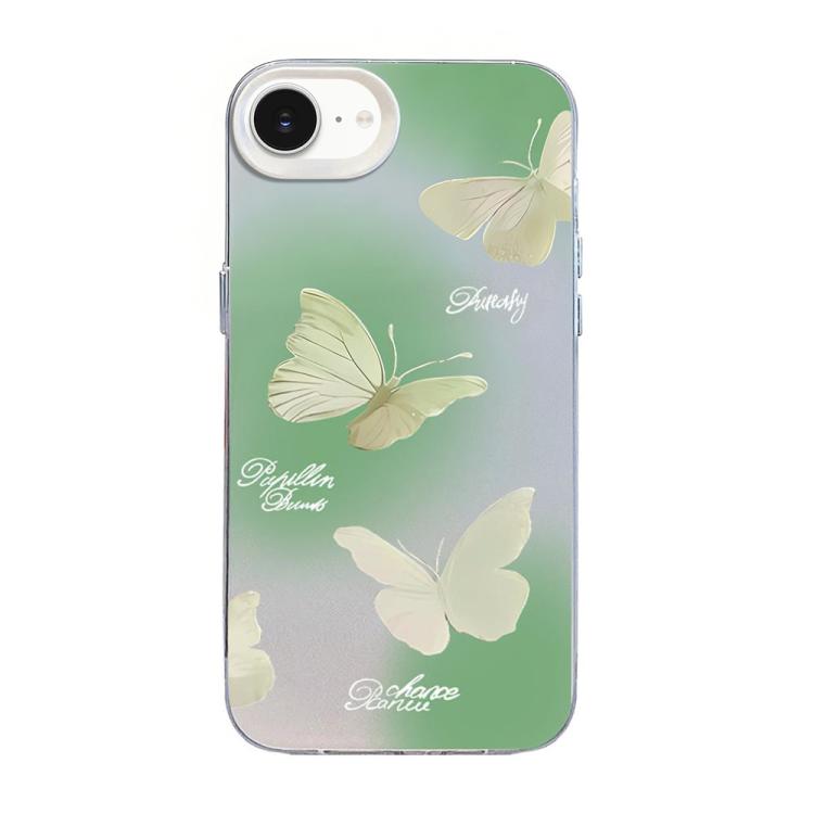 Capa de Telemóvel Híbrida em PC com TPU e Revestimento Prateado com Padrão de Borboleta, Para iPhone 17e / 16e, Para iPhone 17 Pro Max, Para iPhone 17 Pro, Para iPhone 17, Para iPhone Air, Para iPhone 16 Pro Max
