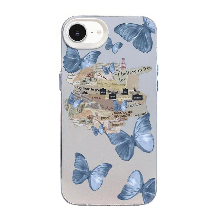 Capa de Telemóvel Híbrida em PC com TPU e Revestimento Prateado com Padrão de Borboleta, Para iPhone 17e / 16e, Para iPhone 17 Pro Max, Para iPhone 17 Pro, Para iPhone 17, Para iPhone Air, Para iPhone 16 Pro Max