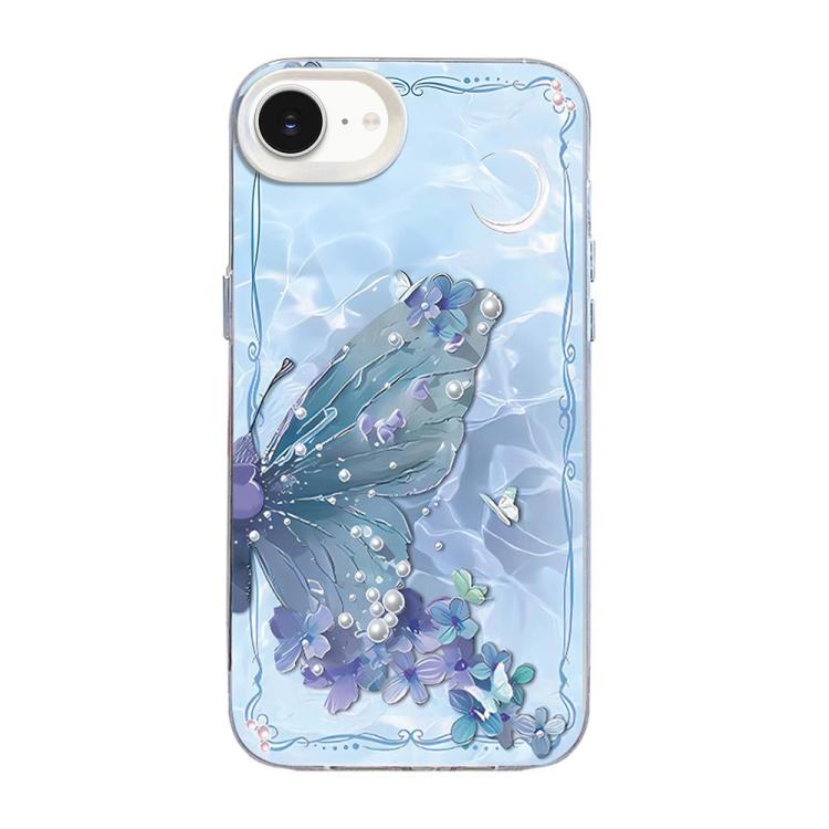Capa de Telemóvel Híbrida em PC com TPU e Revestimento Prateado com Padrão de Borboleta, Para iPhone 17e / 16e, Para iPhone 17 Pro Max, Para iPhone 17 Pro, Para iPhone 17, Para iPhone Air, Para iPhone 16 Pro Max