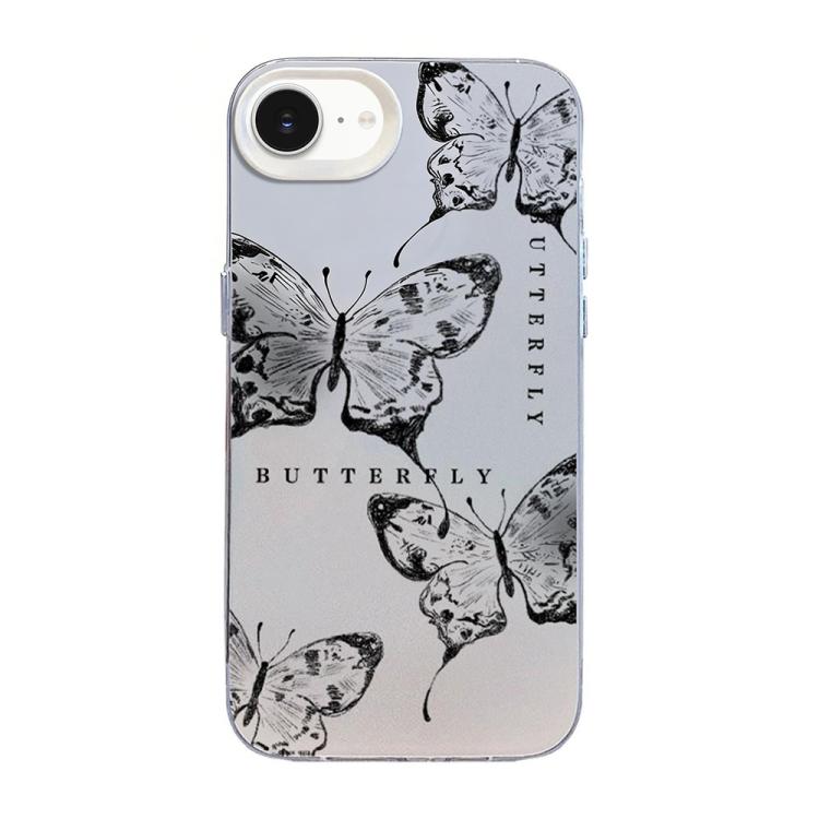 Capa de Telemóvel Híbrida em PC com TPU e Revestimento Prateado com Padrão de Borboleta, Para iPhone 17e / 16e, Para iPhone 17 Pro Max, Para iPhone 17 Pro, Para iPhone 17, Para iPhone Air, Para iPhone 16 Pro Max