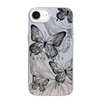 Capa de Telemóvel Híbrida em PC com TPU e Revestimento Prateado com Padrão de Borboleta, Para iPhone 17e / 16e, Para iPhone 17 Pro Max, Para iPhone 17 Pro, Para iPhone 17, Para iPhone Air, Para iPhone 16 Pro Max