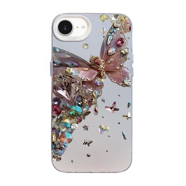 Capa de Telemóvel Híbrida em PC com TPU e Revestimento Prateado com Padrão de Borboleta, Para iPhone 17e / 16e, Para iPhone 17 Pro Max, Para iPhone 17 Pro, Para iPhone 17, Para iPhone Air, Para iPhone 16 Pro Max